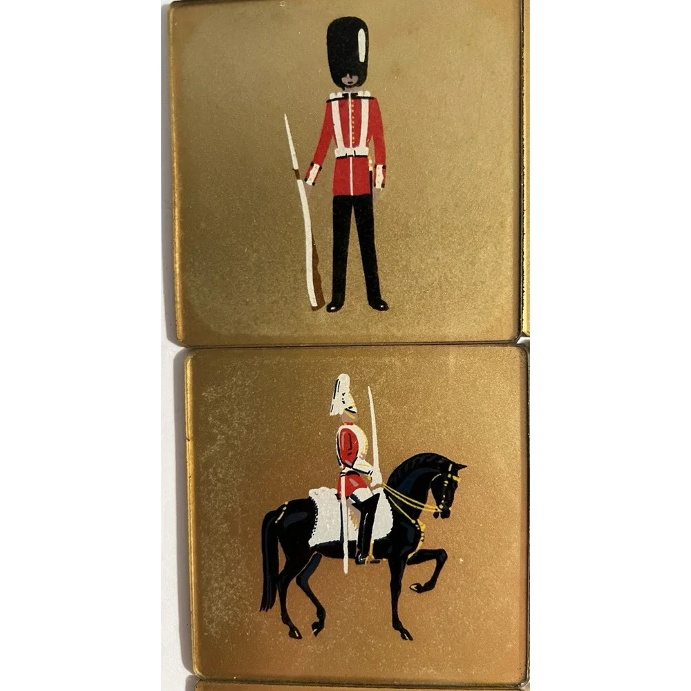 Military Coronation Coaster Set 1950s REVERSE GLASS PAINTED M/I England